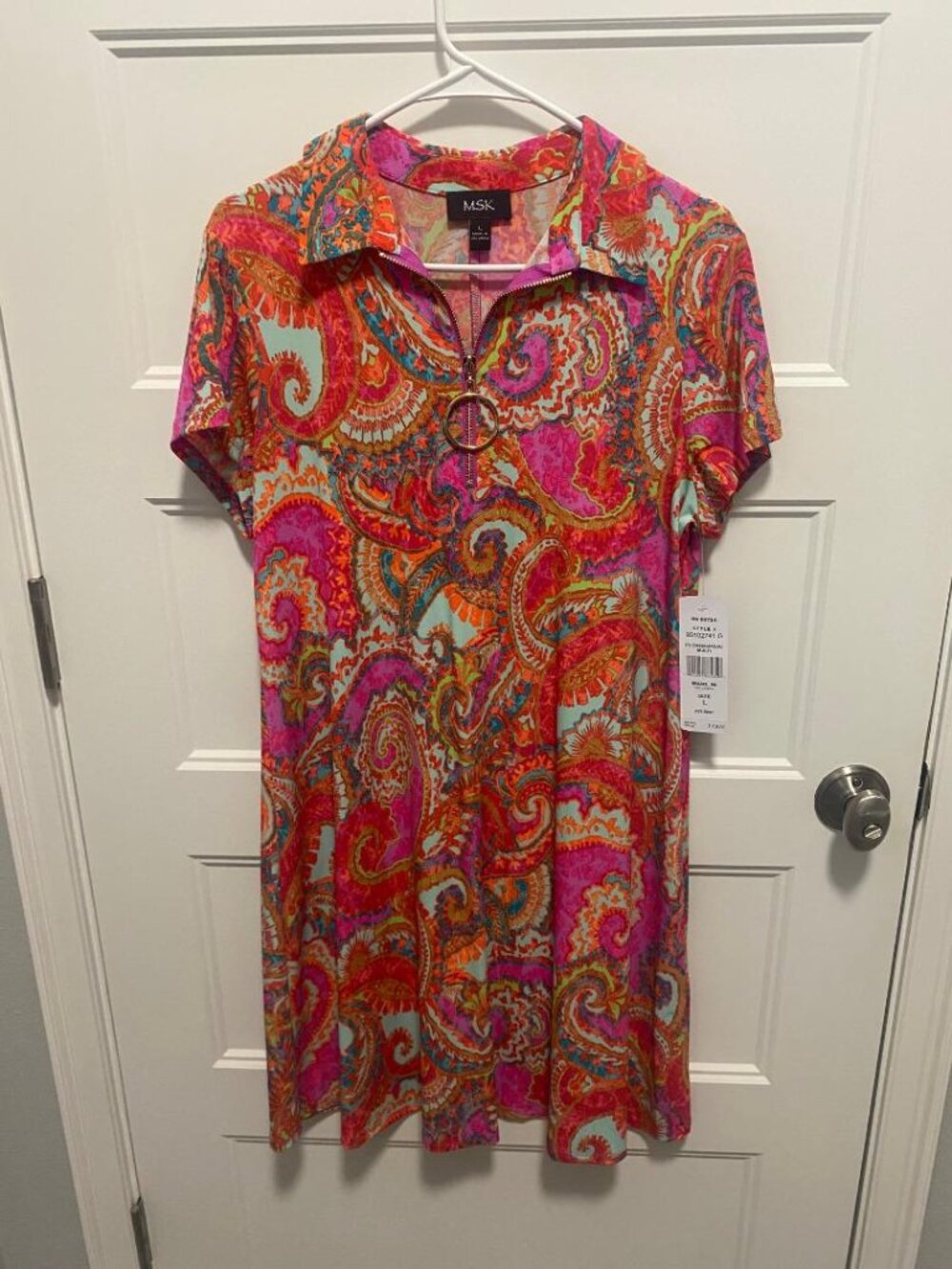 Womens MSK Short Sleeve Solid O-Ring Zip Shift Dress Size Large